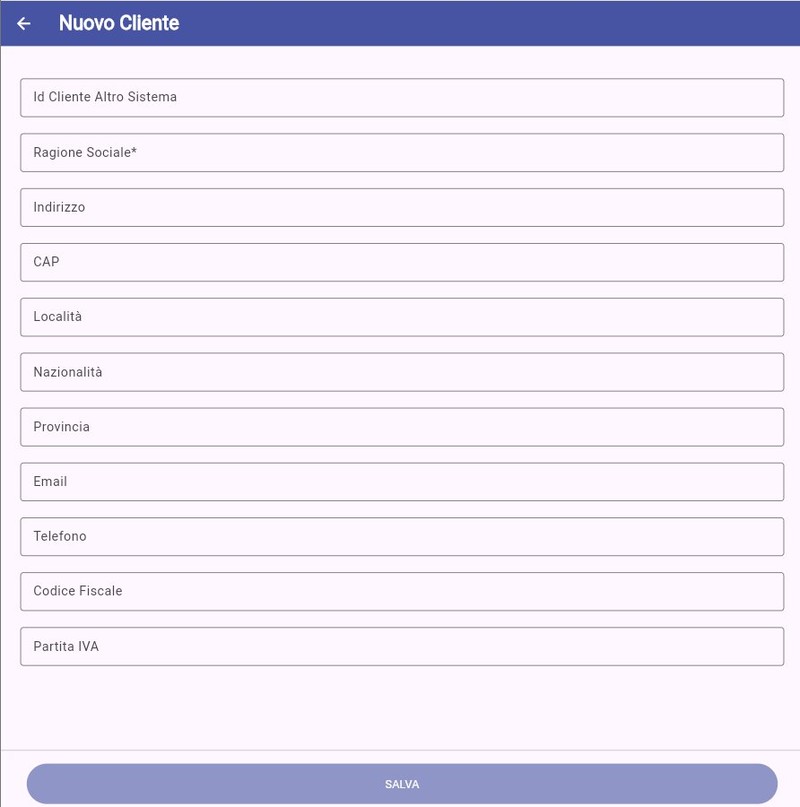 Form nuovo cliente