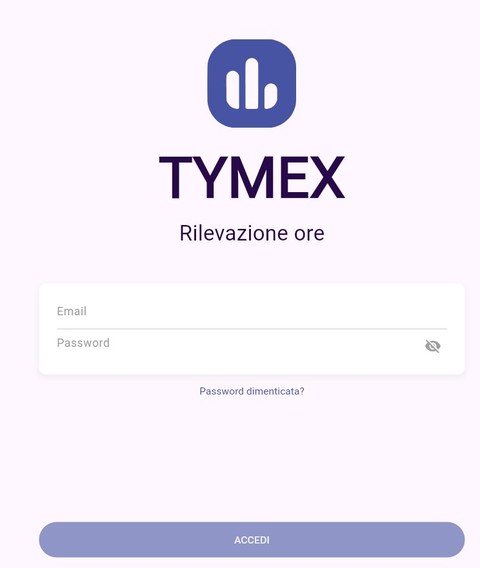 Schermata di login Tymex